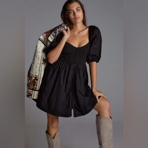 Anthropologie | Maeve Puff-Sleeved Sweetheart Mini Dress size L
